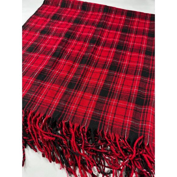 Pier 1 Imports Pashmina Plaid Red Lurex Throw Shawl Blanket Vintage Christmas - Picture 2 of 13